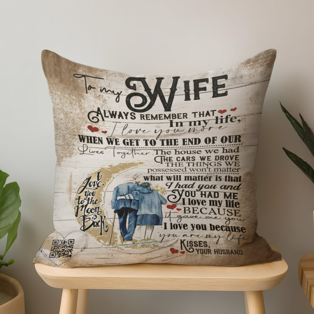 Personalized To My Wife I Love You More To the Moon & Back Interactive QR Throw Pillow Heartfelt Edition