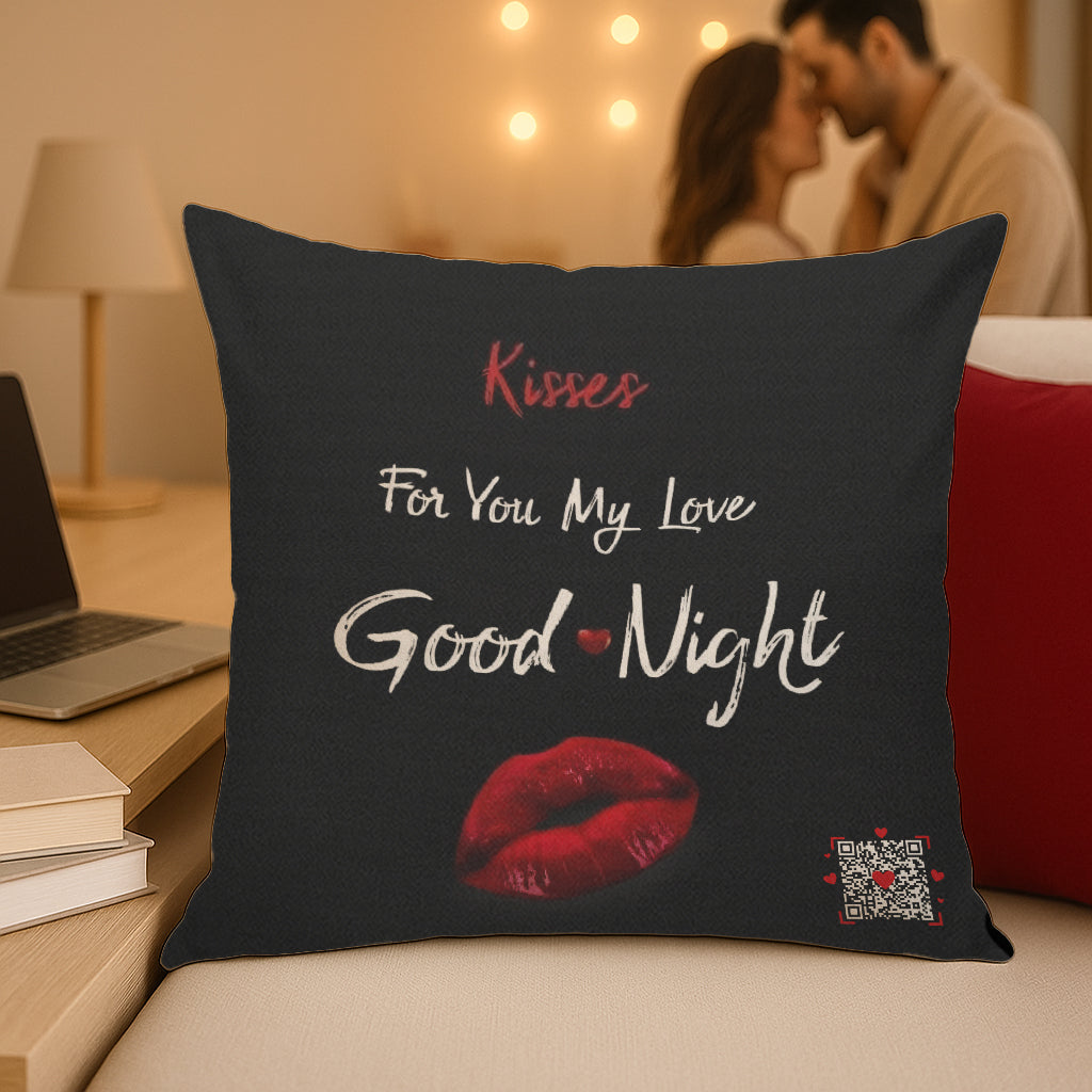 Good Night Kisses Interactive QR Throw Pillow Heartfelt Edition