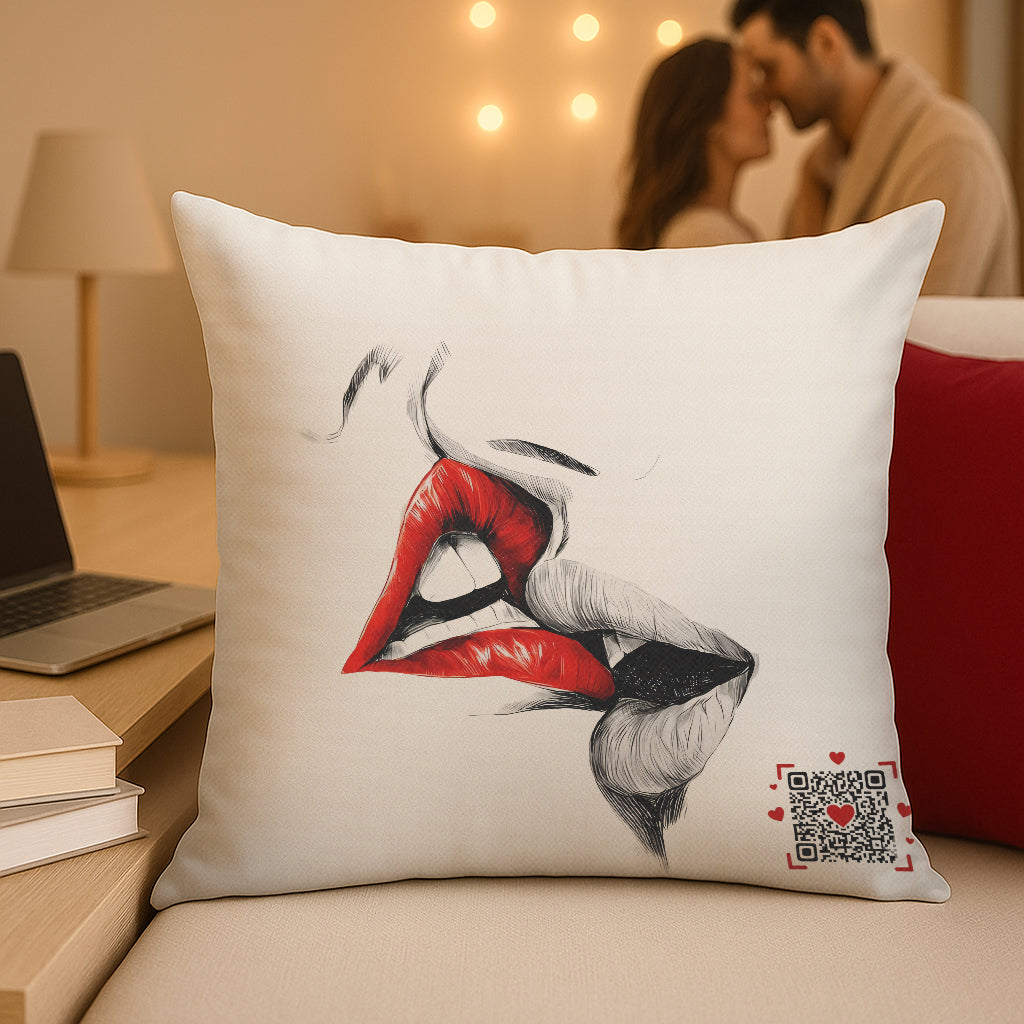 Kiss Lips Interactive QR Throw Pillow Adventure Edition