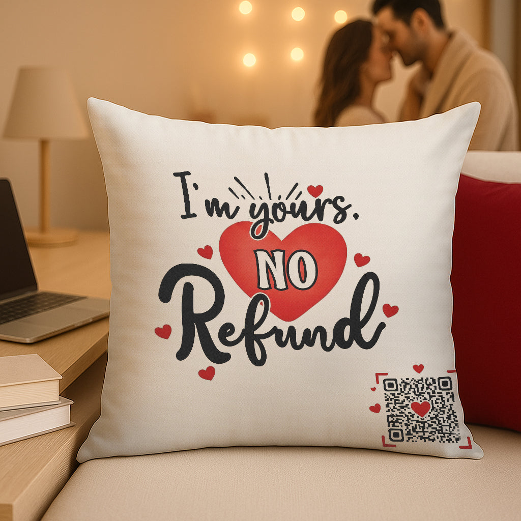 I’m Yours No Refund Interactive QR Throw Pillow Heartfelt Edition