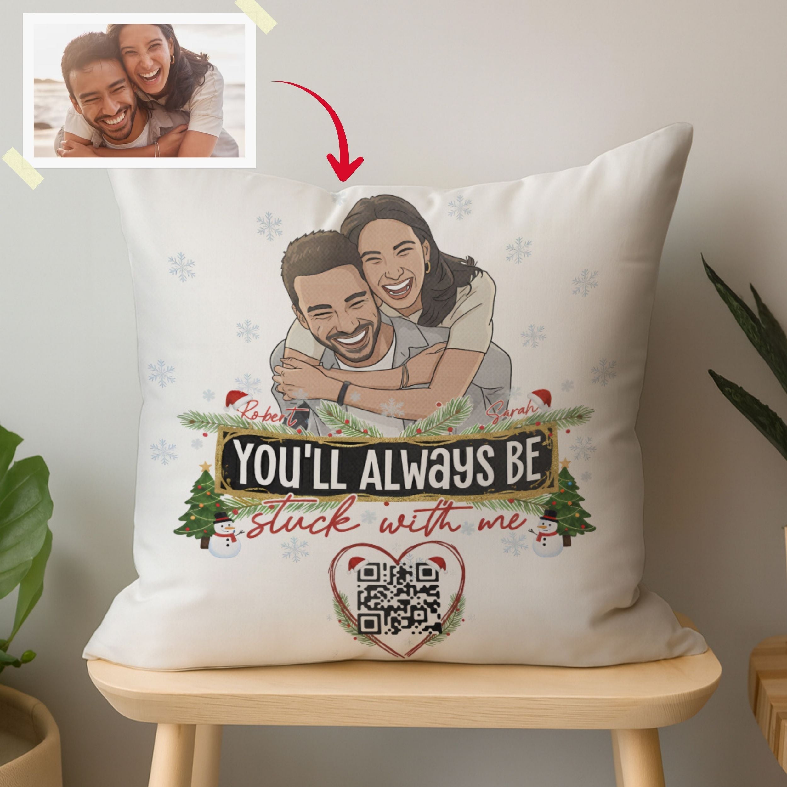 Personalized Photo Interactive QR Throw Pillow Heartfelt Edition