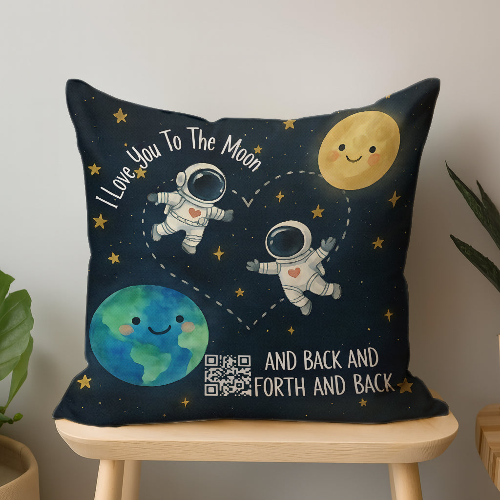 I Love You To The Moon Interactive QR Throw Pillow Heartfelt Edition