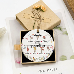 Birth Flower Ceramic Ornament for Mom and Grandma – Personalized Generational Garden Keepsake