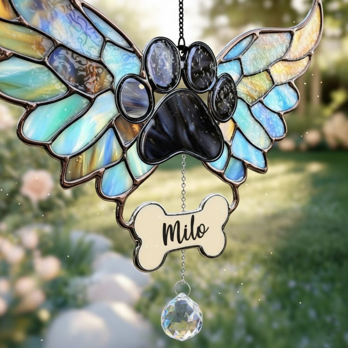 Angel Wings Paw Print Suncatcher Ornament