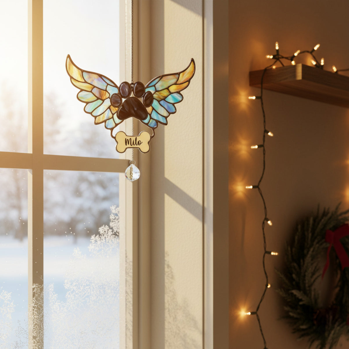 Angel Wings Paw Print Suncatcher Ornament