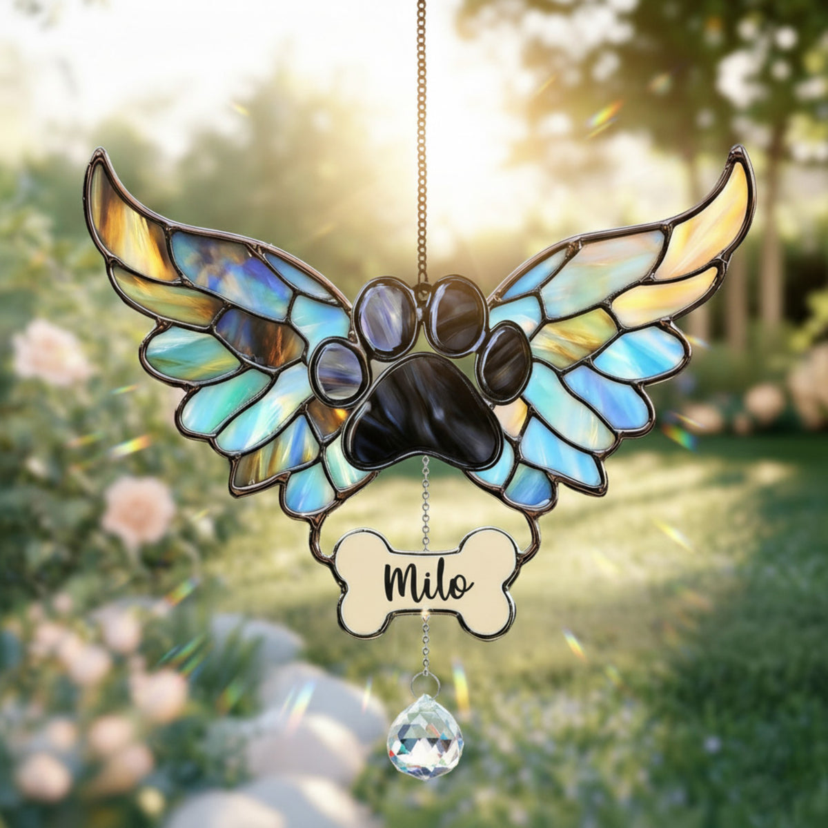 Angel Wings Paw Print Suncatcher Ornament