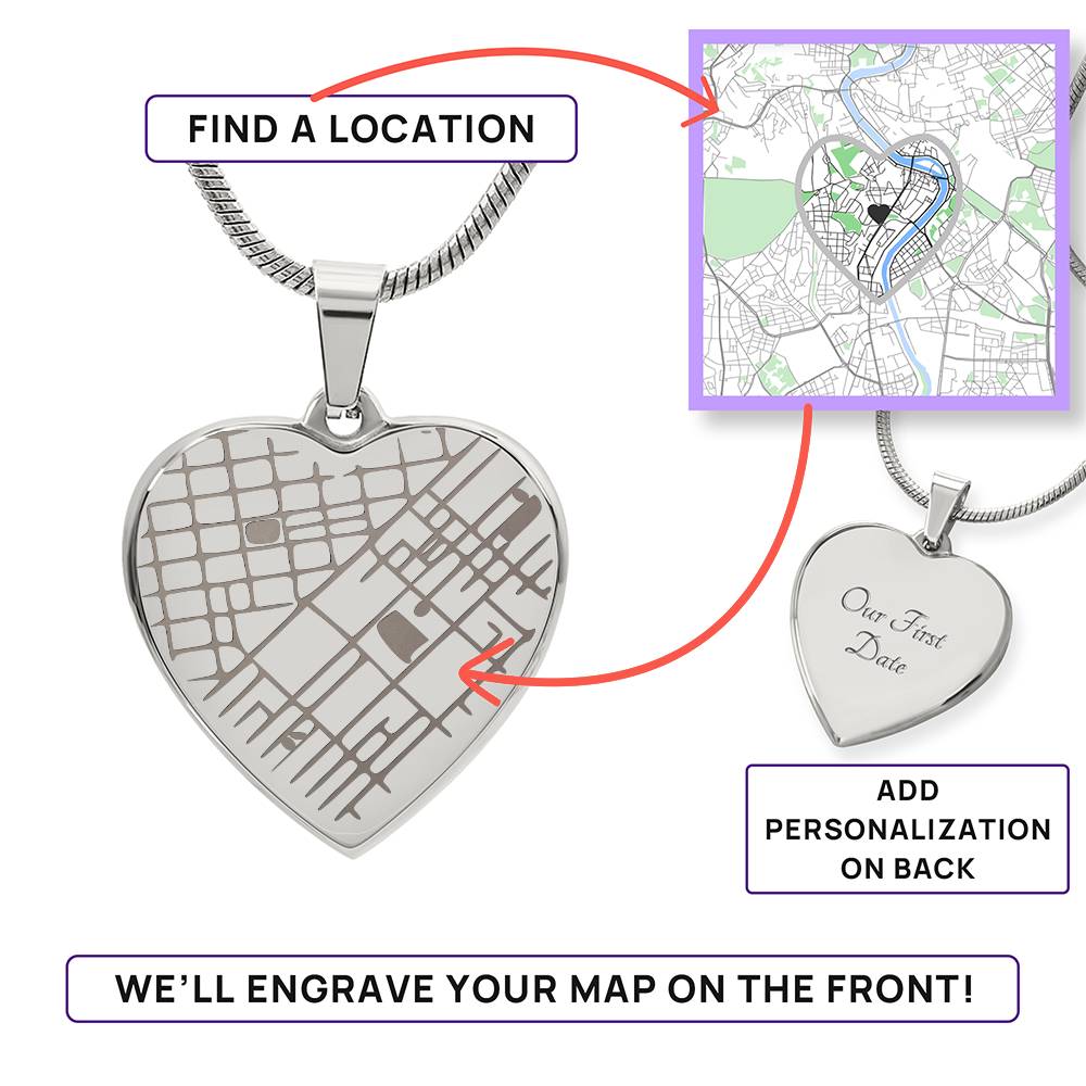 Engraved Heart Map Necklace