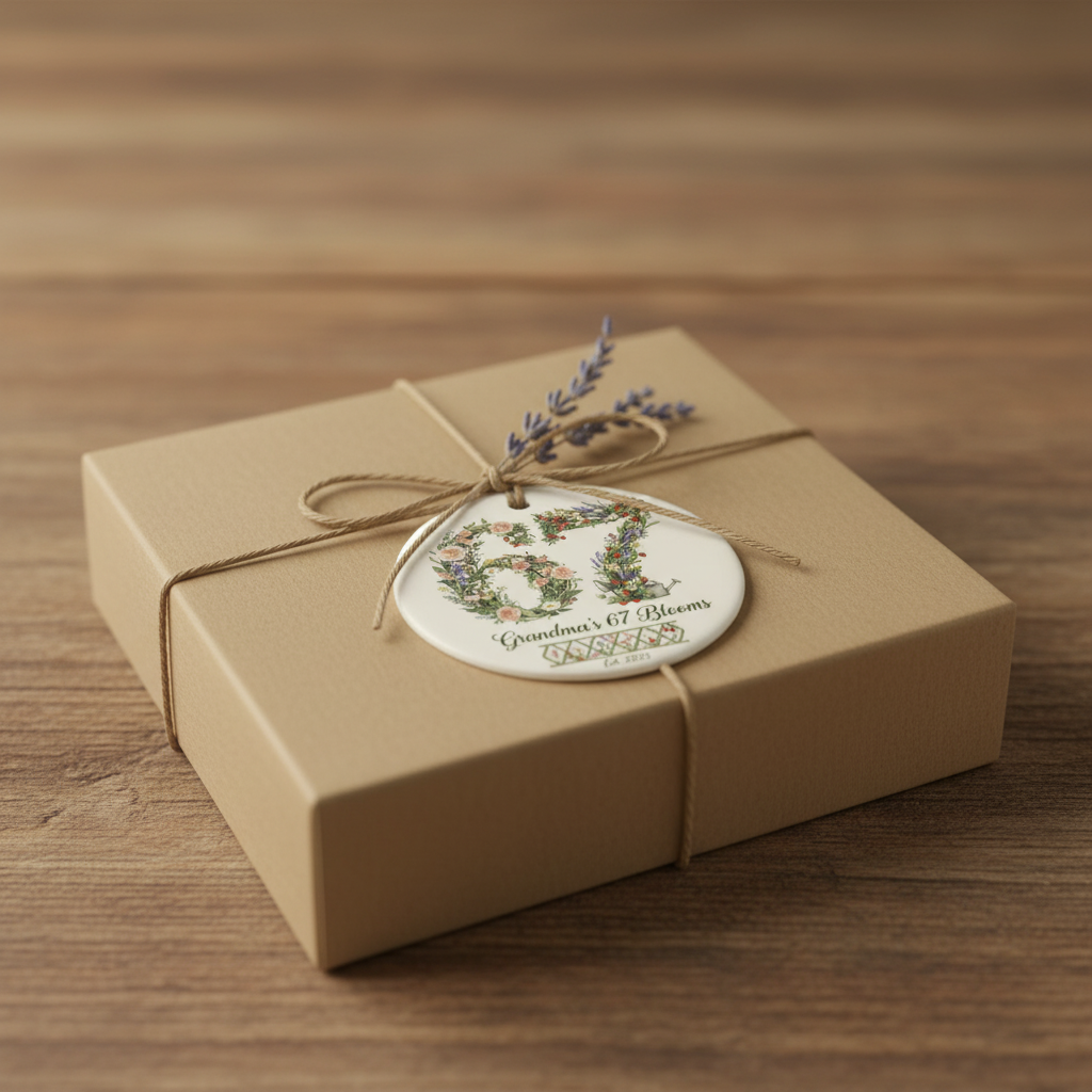 Grandma’s 67 Blooms Ceramic Ornament – Personalized Year Floral 67 Christmas Keepsake
