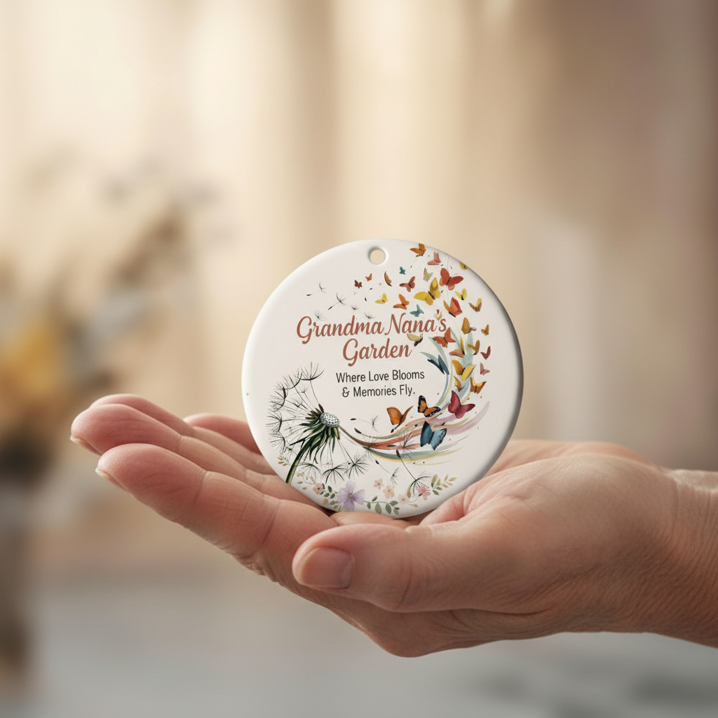Butterfly Garden Ceramic Ornament for Grandma or Nana – Personalized Name Memory Keepsake