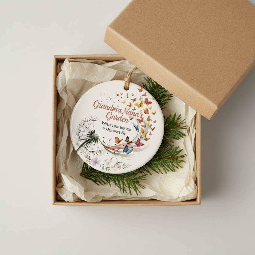 Butterfly Garden Ceramic Ornament for Grandma or Nana – Personalized Name Memory Keepsake