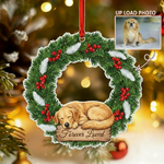 Personalized Pet Photo Christmas Wreath Ornament | Dog Loss Memorial Keepsake