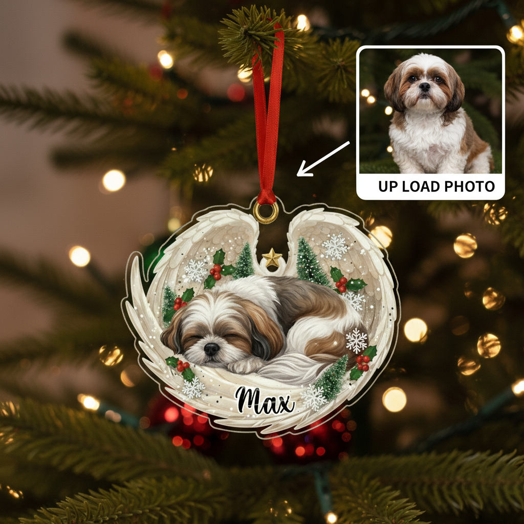 Sleeping Pet Angel Christmas Ornament with Custom Name