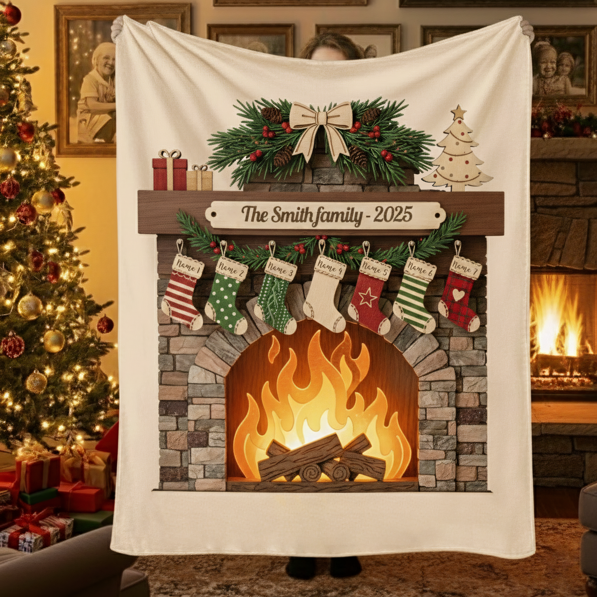Personalized Family Tree Blanket with Custom Names & Year