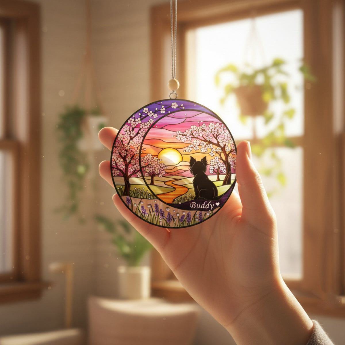 Cherry Blossom Sunset Pet Memorial Suncatcher Ornament