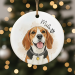 Christmas Watercolor Pet Portrait Ceramic Ornament