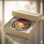 Crescent Moon Yorkie Memorial Suncatcher, Cherry Blossom Sunset Ornament