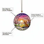 Crescent Moon Yorkie Memorial Suncatcher, Cherry Blossom Sunset Ornament
