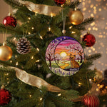 Crescent Moon Yorkie Memorial Suncatcher, Cherry Blossom Sunset Ornament