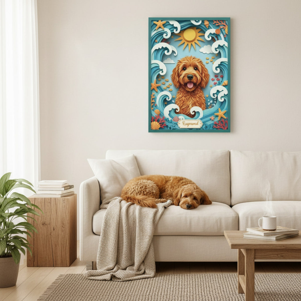 Custom Ocean Waves Pet Canvas - Personalized Beach Theme Dog Memorial Wall Art