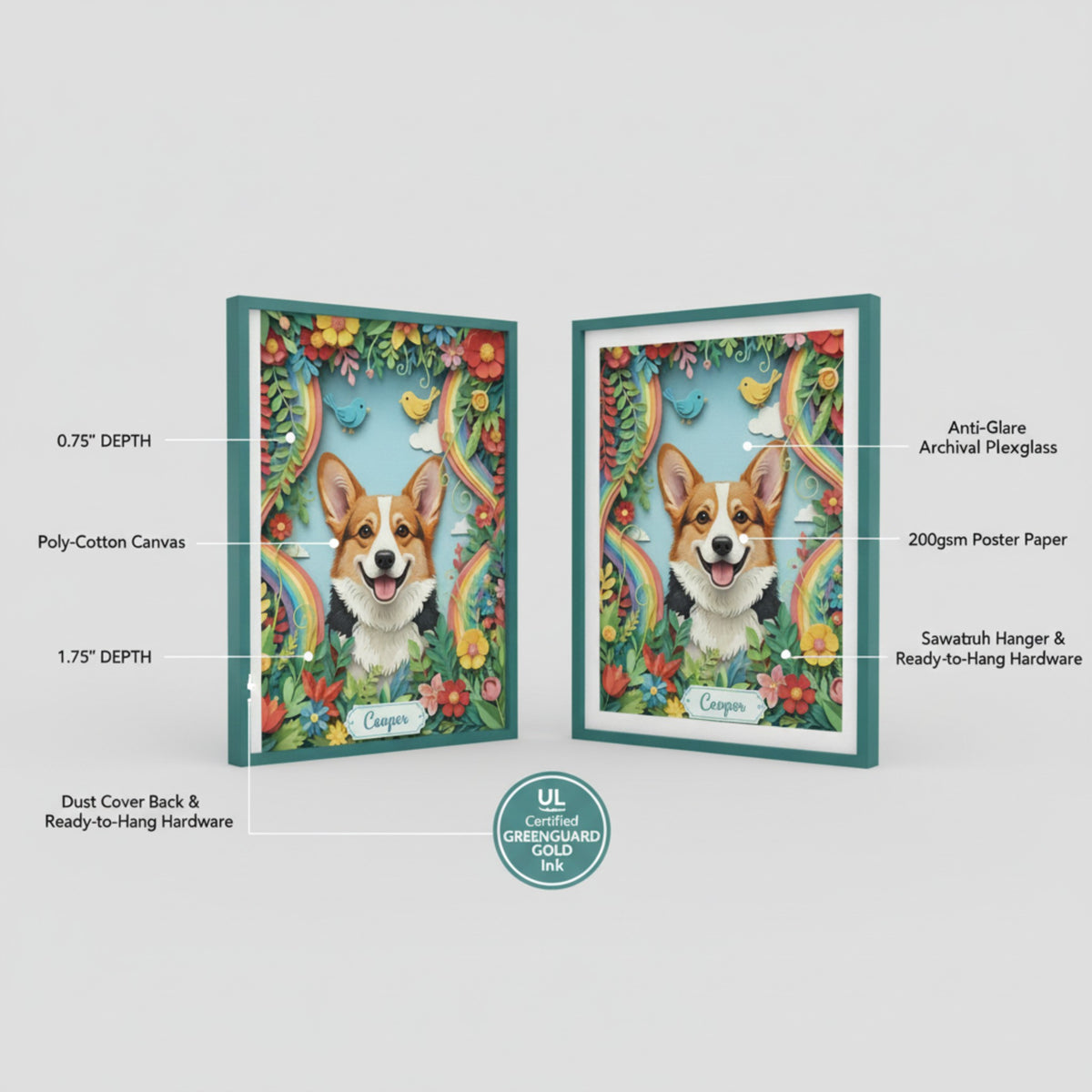 Personalized 3D Paper Cut Pet Portrait - Dog Memorial Christmas & Rainbow Art