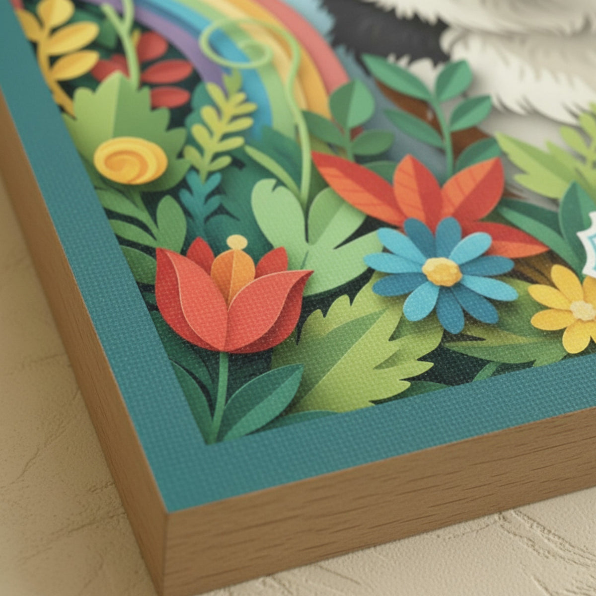 Custom Pet Portrait Canvas - Rainbow Bridge Floral Paper Cut Remembrance Gift