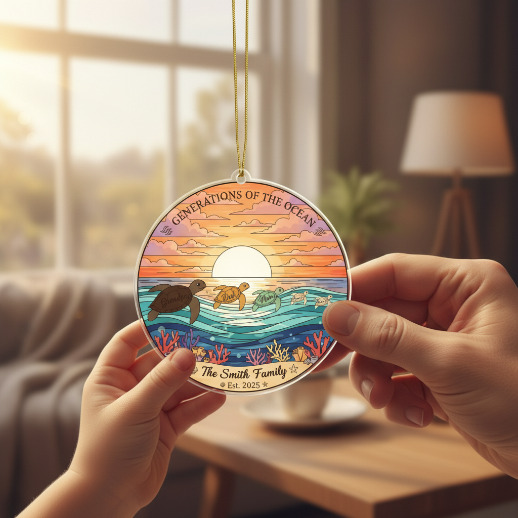 Sea Turtle Family Personalized Acrylic Ornament for Family