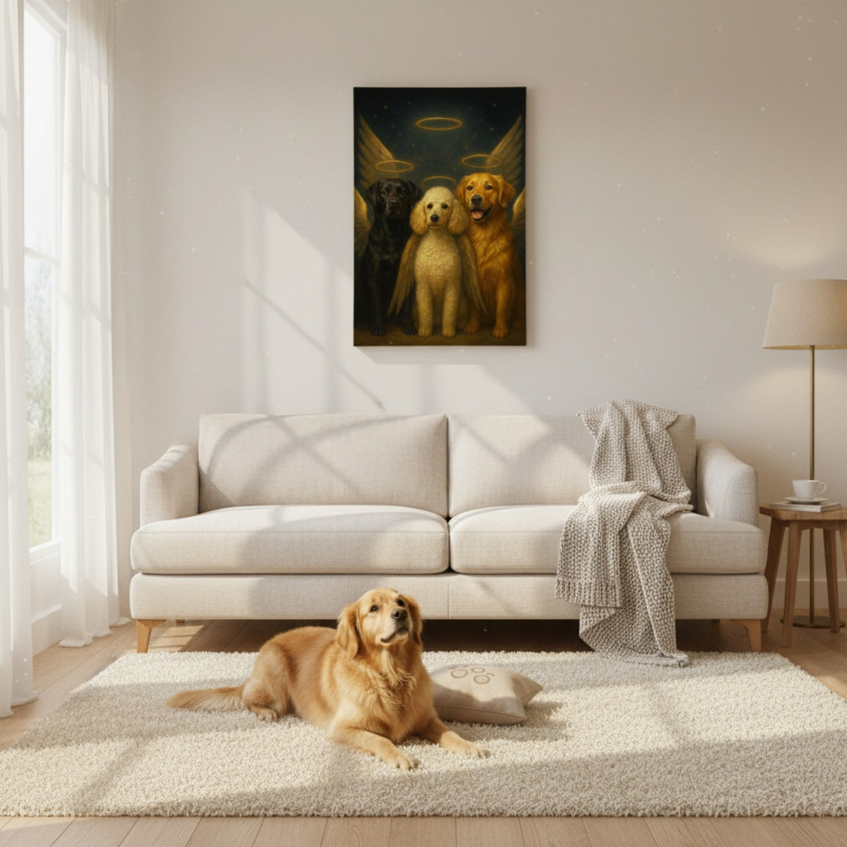 Dog Loss Sympathy Gift - Custom Pet Trio Angel Portrait Remembrance Keepsake