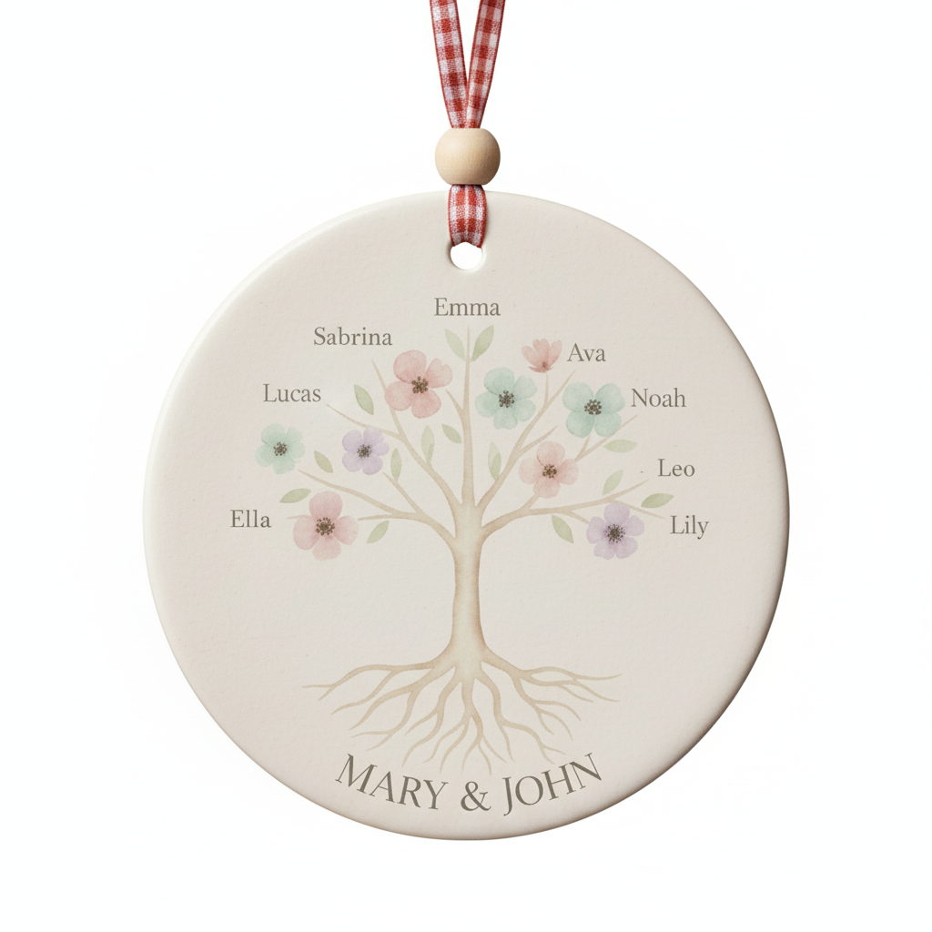 Family Tree Personalized Ceramic Ornament for Grandparents