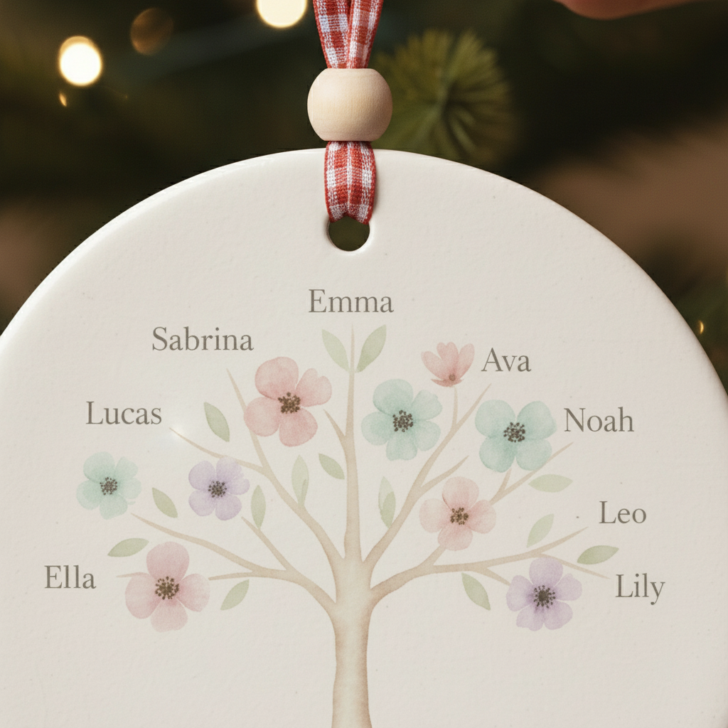 Family Tree Personalized Ceramic Ornament for Grandparents