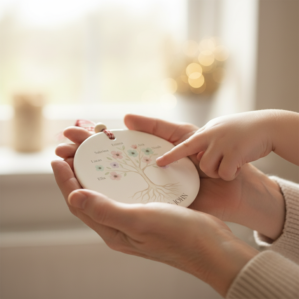 Family Tree Personalized Ceramic Ornament for Grandparents