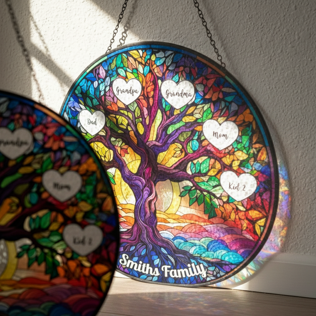 Family Tree Stained Glass Suncatcher for Families