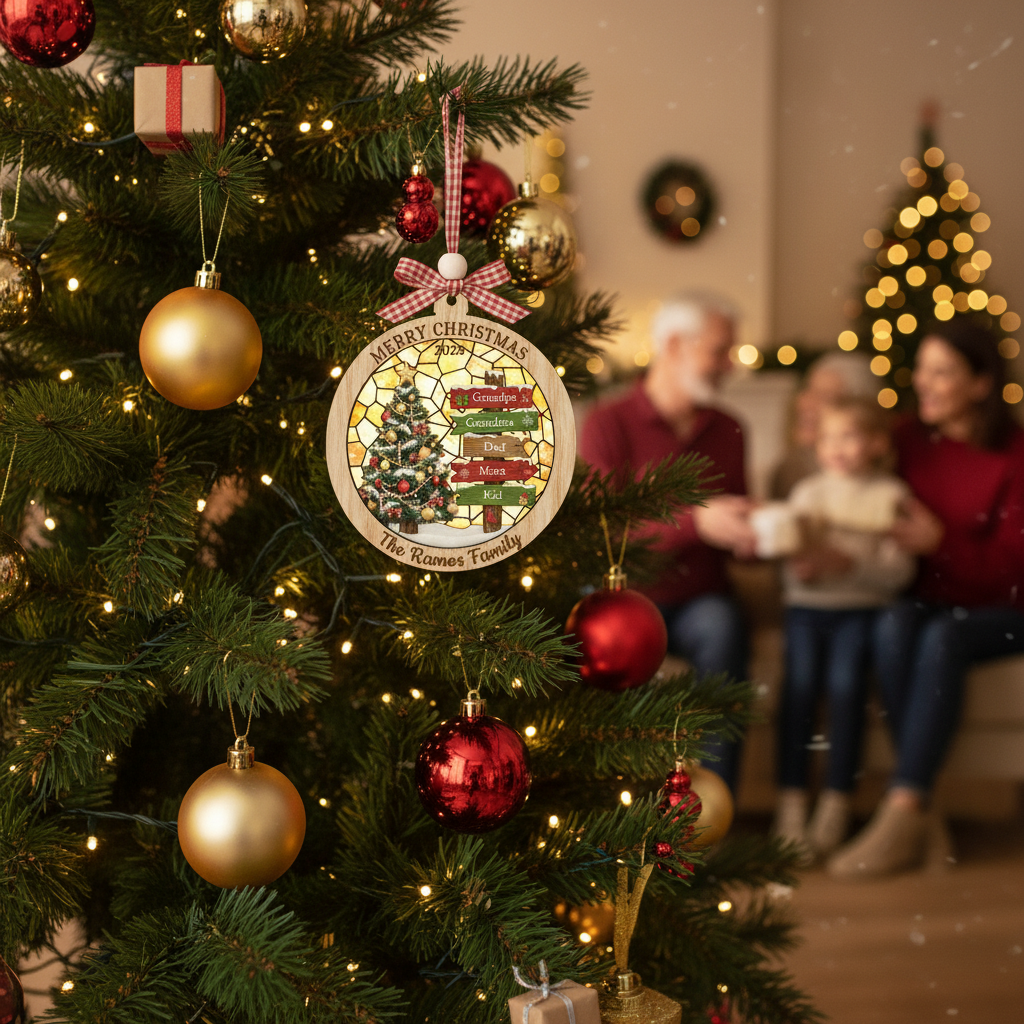 Family Tree Wooden Ornament for Family