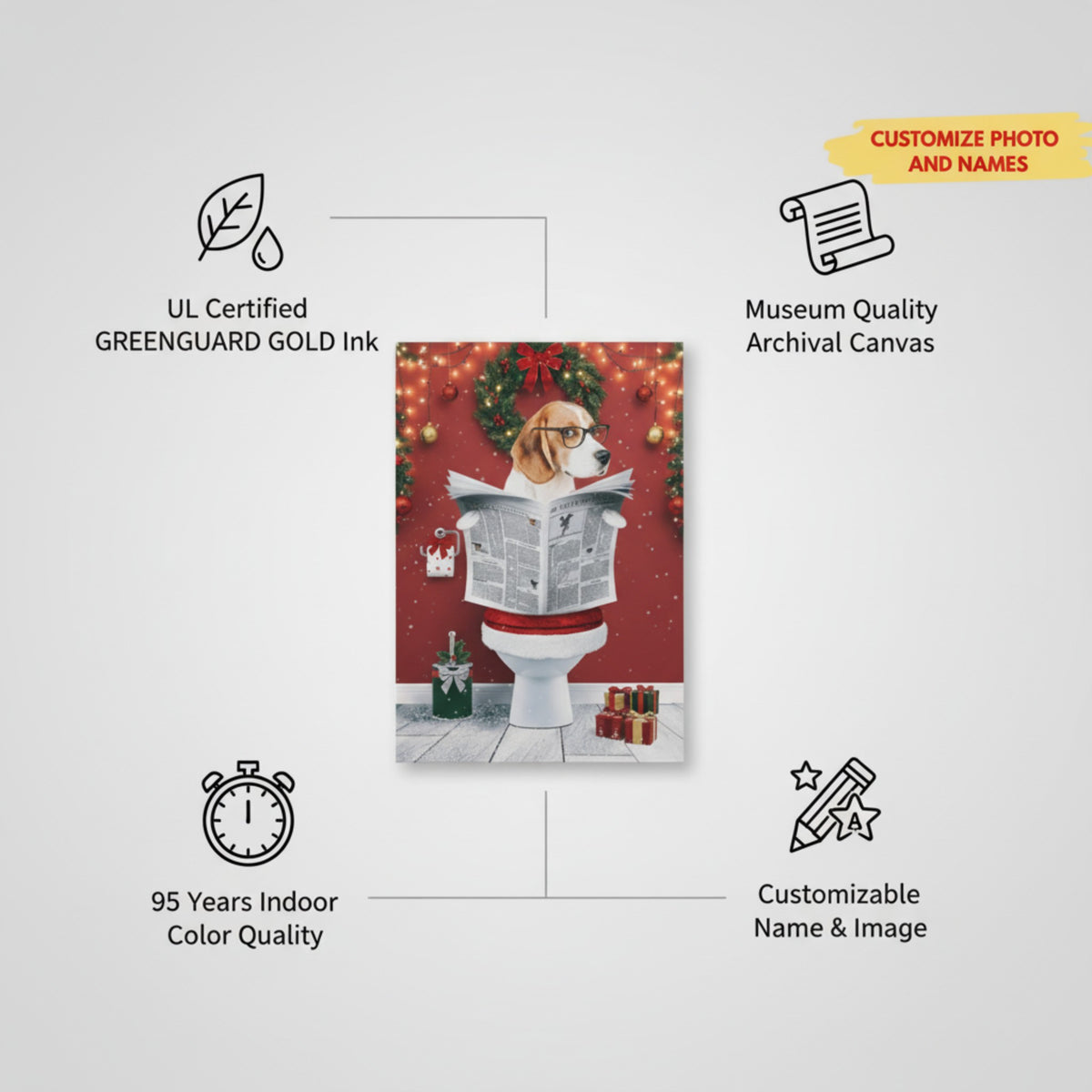 Funny Pet Christmas Canvas - Personalized Dog on Toilet Reading Newspaper Art