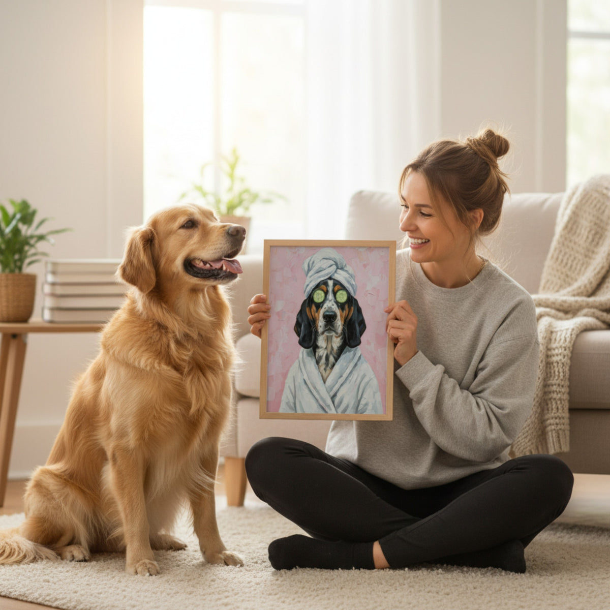 Funny Pet Memorial Art - Custom Dog Relaxing Spa Portrait Keepsake Gift