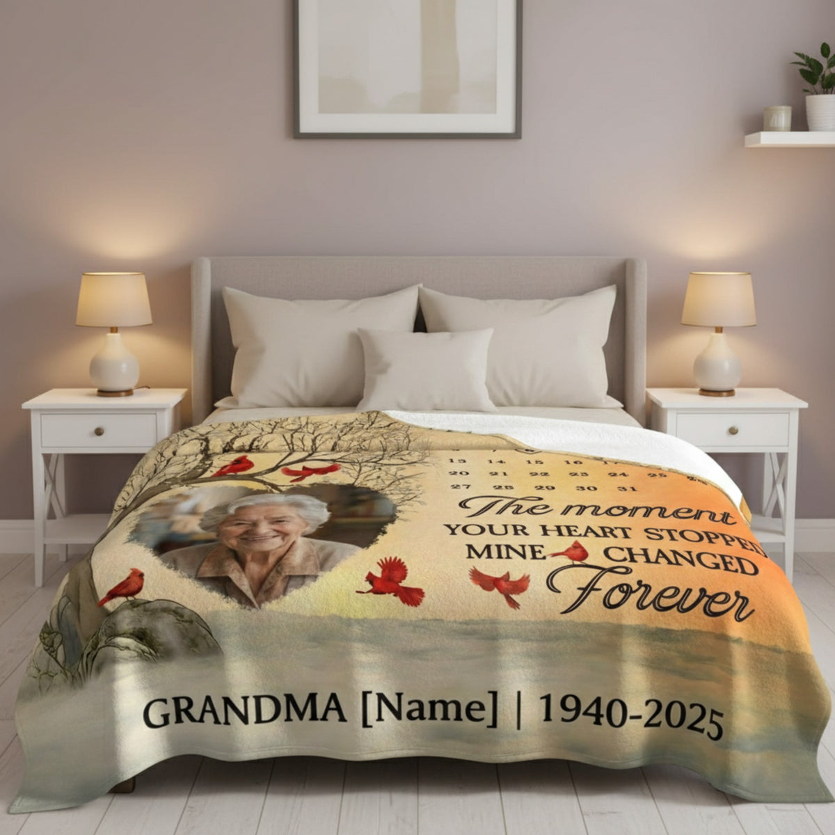 Grandma Memorial Blanket – Custom Photo, Name & Year Gift