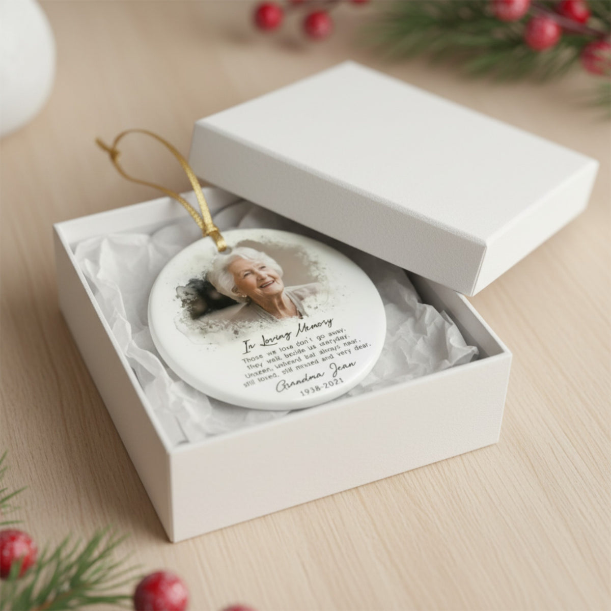 Grandma Memorial Personalized Ornament – Photo & Name Keepsake