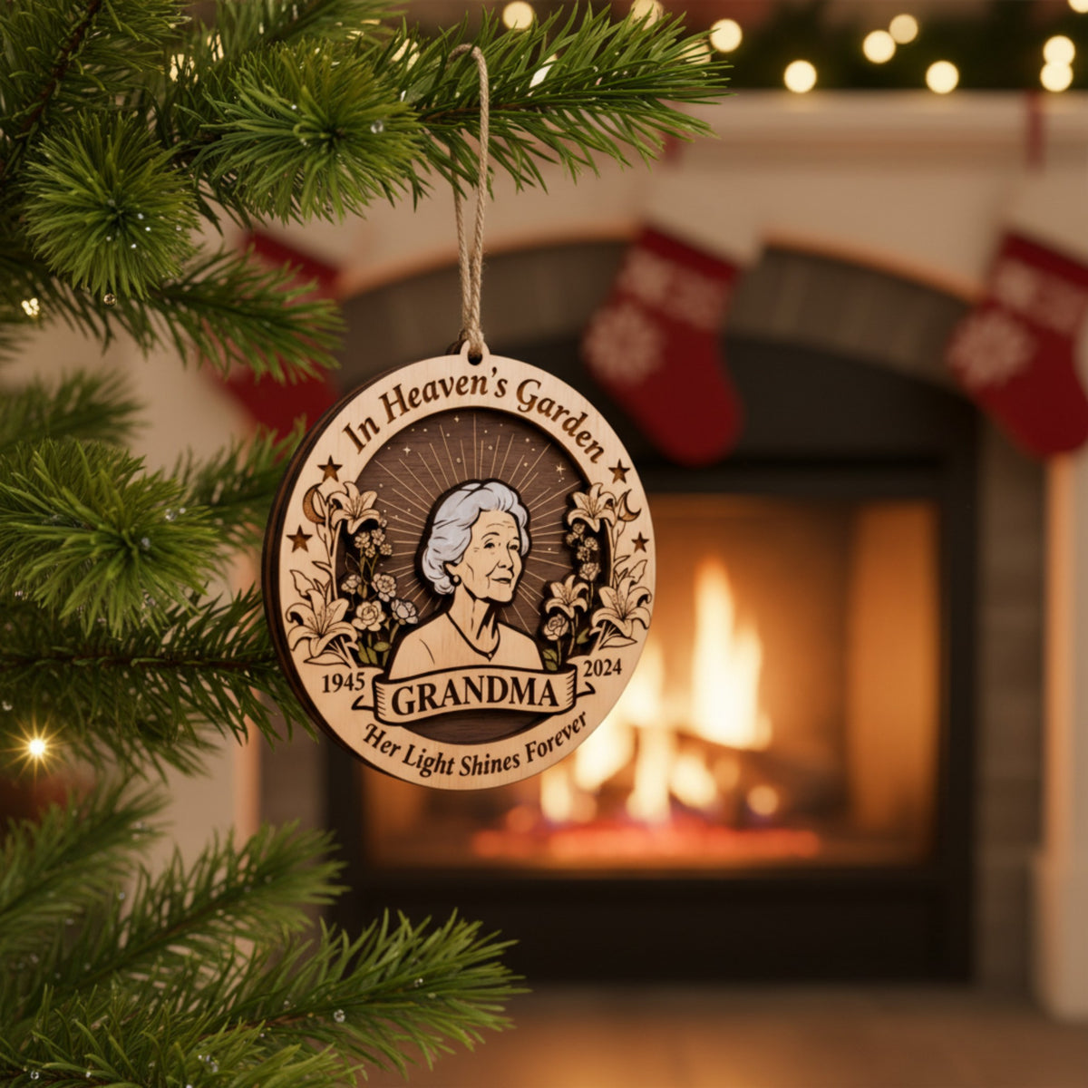 Grandma Memorial Layered Wooden Ornament – Custom Photo Gift