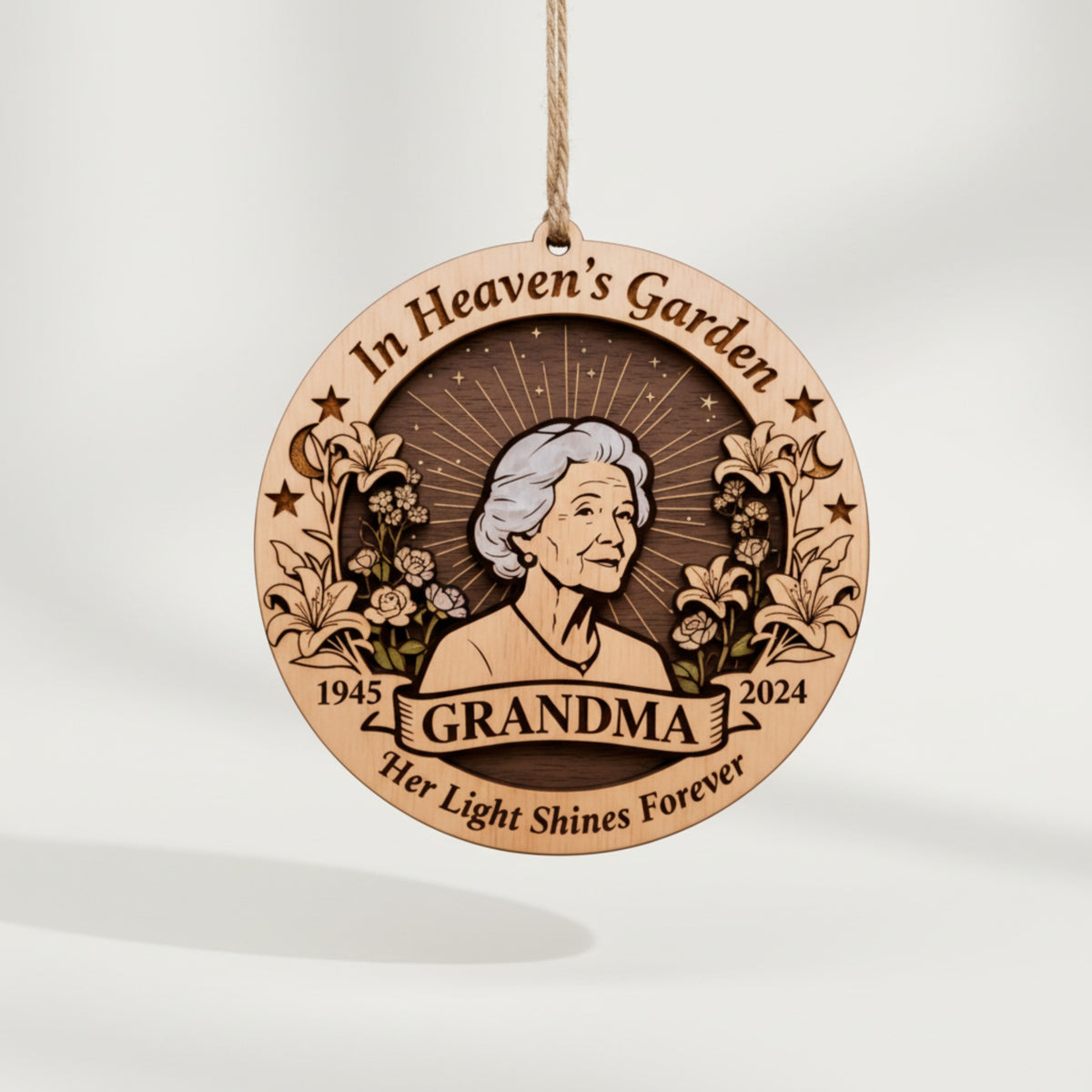 Grandma Memorial Layered Wooden Ornament – Custom Photo Gift