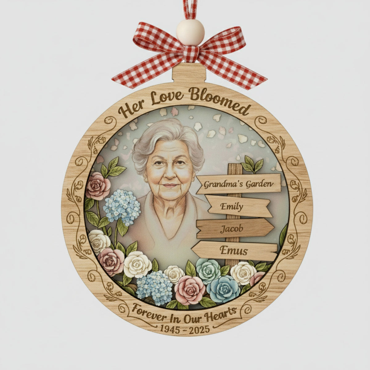 Grandma Memorial Photo Wooden Ornament – Remembrance Gift