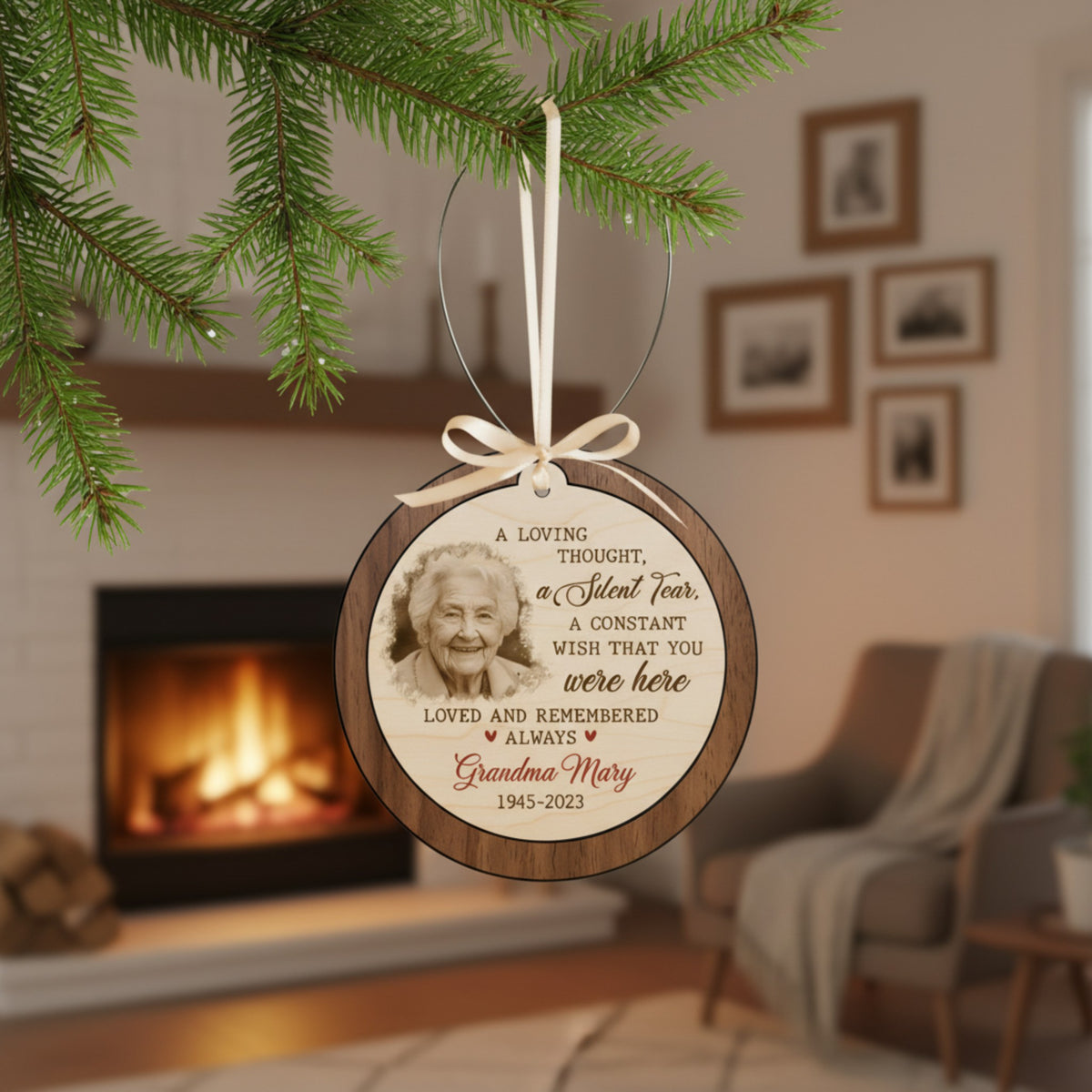 Grandma Memorial Wooden Ornament – Custom Photo Keepsake