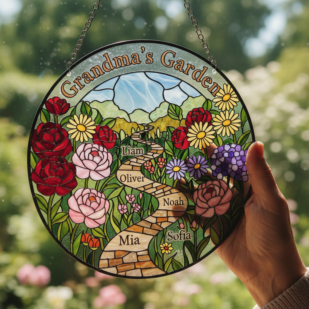 Grandma's Garden Personalized Stained Glass Suncatcher – Gift for Grandma