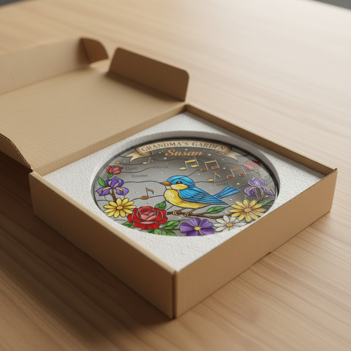 Grandkids' Garden Stained Glass Suncatcher for Grandma – Custom Gift