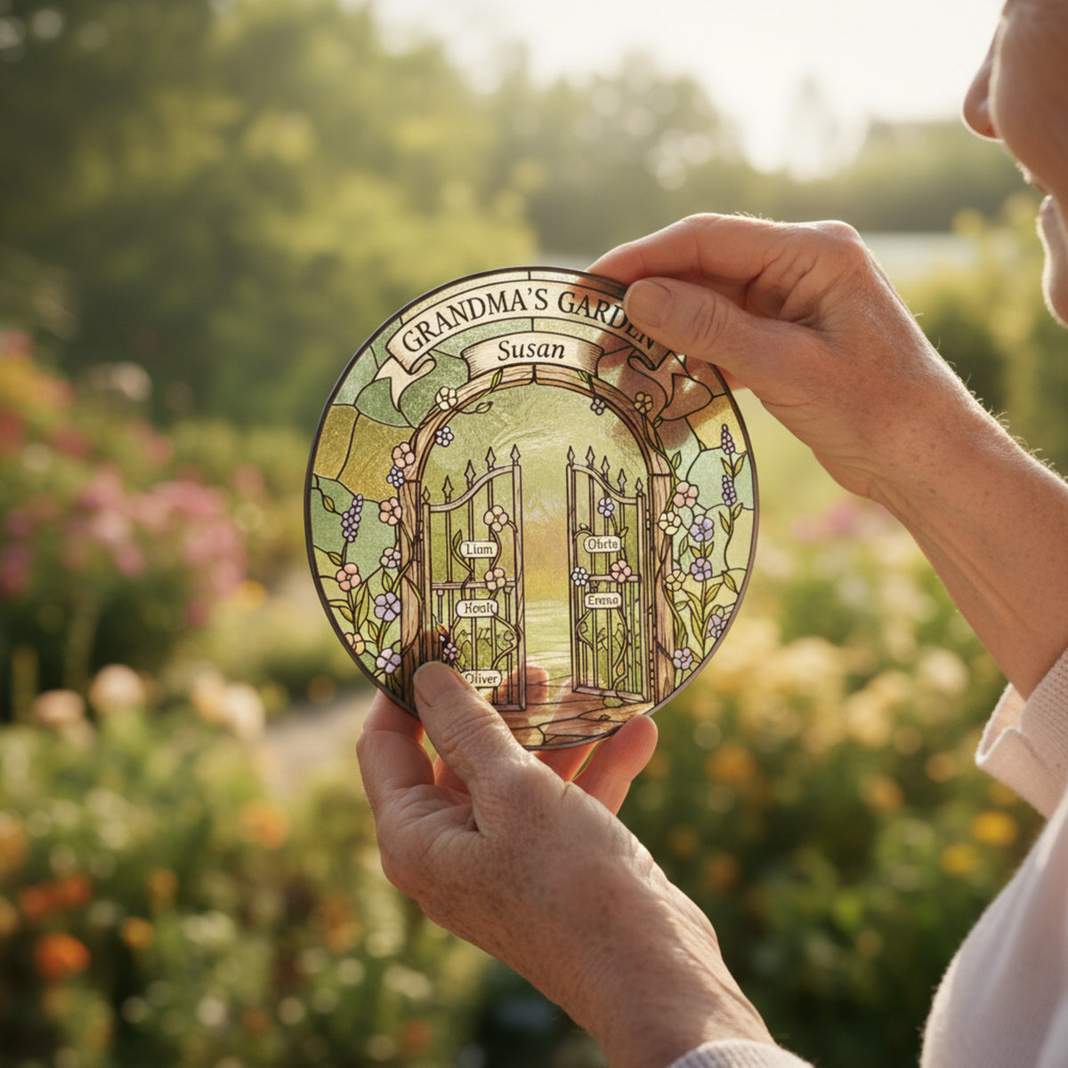 Grandma's Garden Personalized Stained Glass Suncatcher – Custom Gift