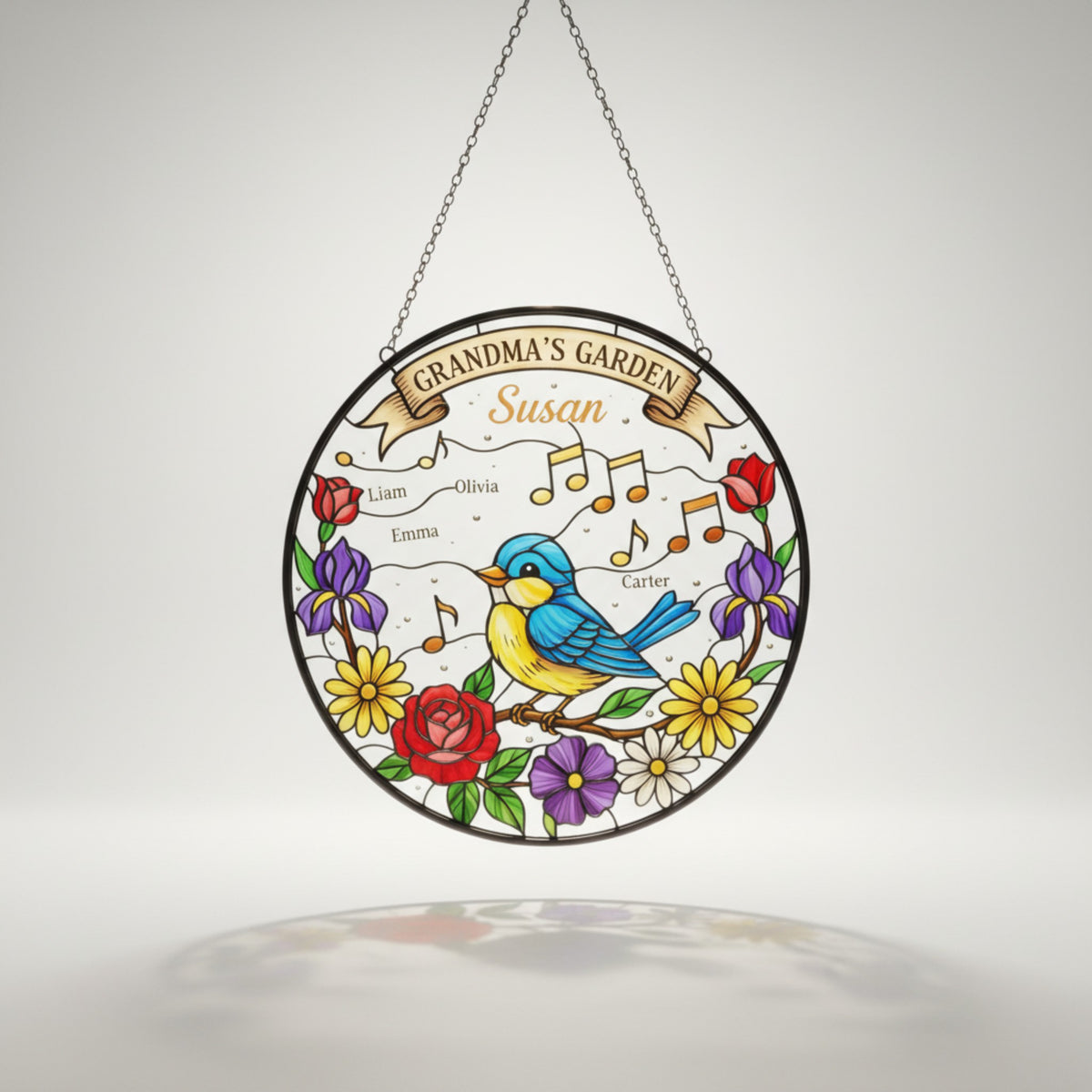 Grandkids' Garden Stained Glass Suncatcher for Grandma – Custom Gift