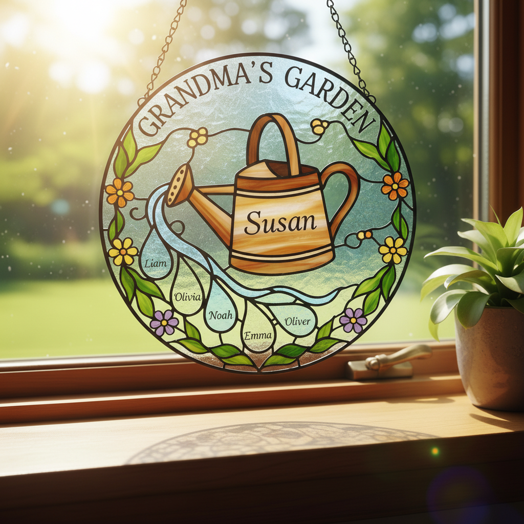 Generations Garden Stained Glass Suncatcher for Grandma – Personalized Gift