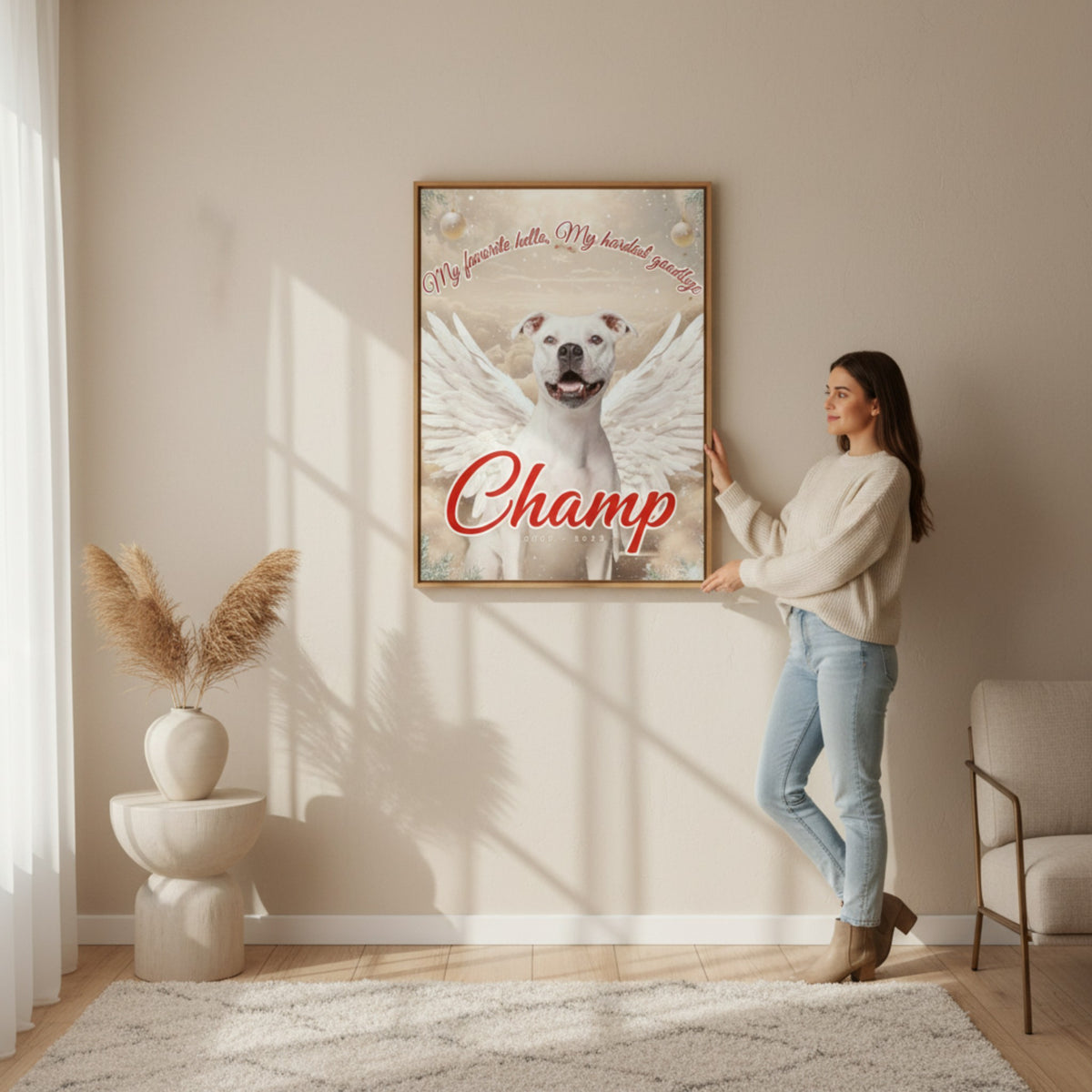"Hardest Goodbye" Personalized Pet Memorial Canvas - Angel Dog Christmas Gift