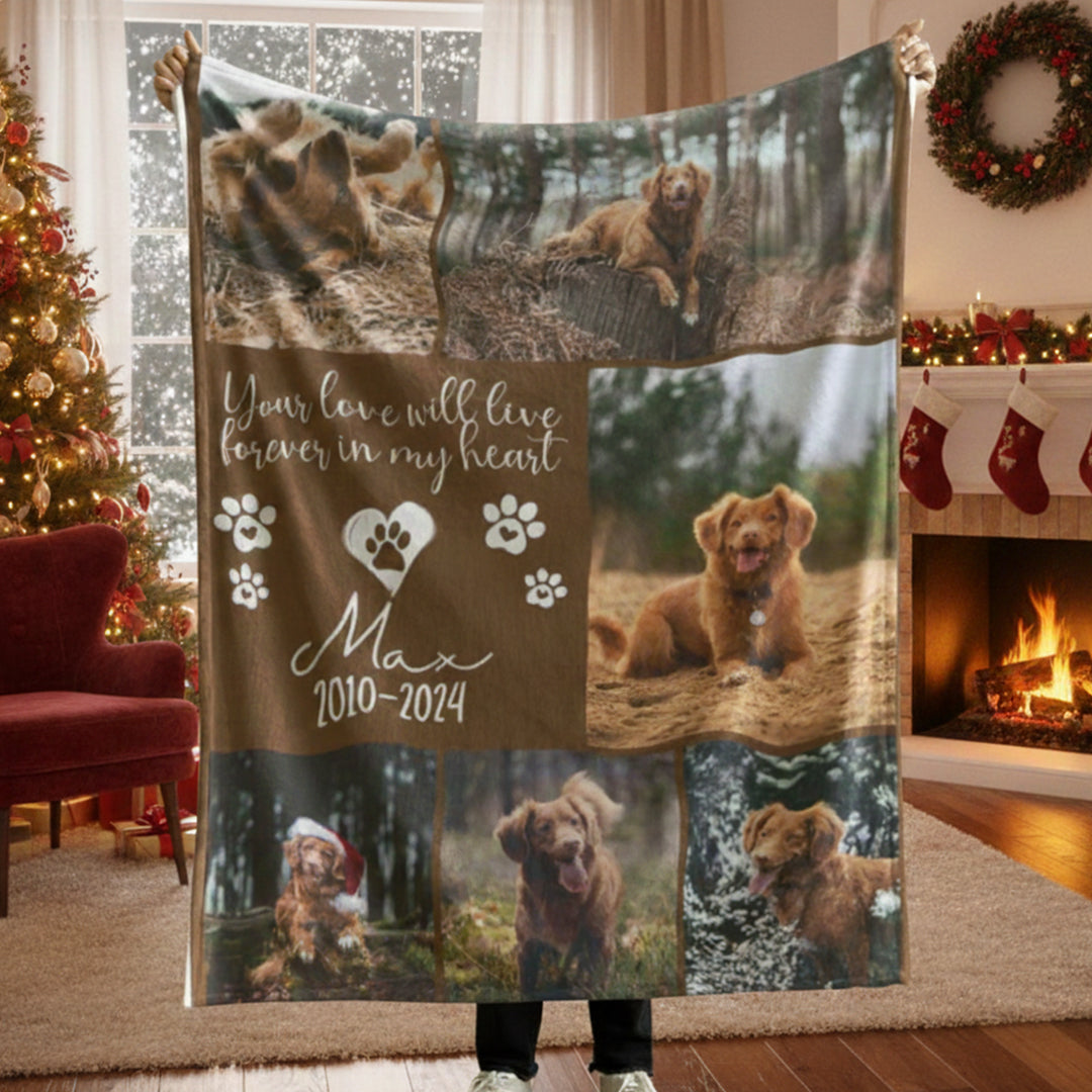 "Love Lives Forever" Custom Pet Memorial Blanket - Personalized Photo Collage Throw