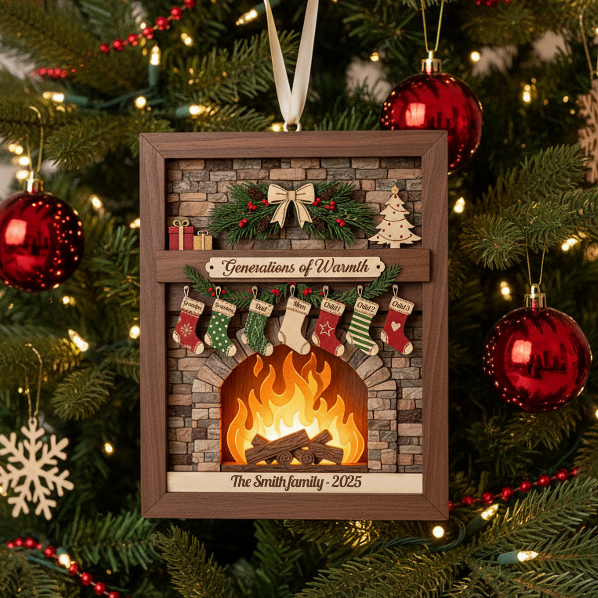 Personalized 3-Layer Wooden Ornament with Names & Year