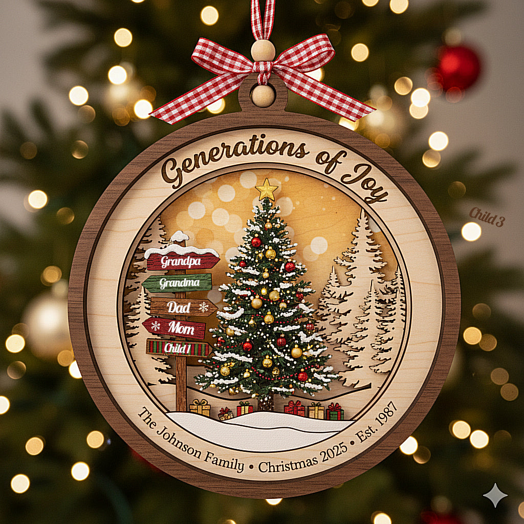 Generations of Joy Personalized Family 3 Layered Wooden Ornament