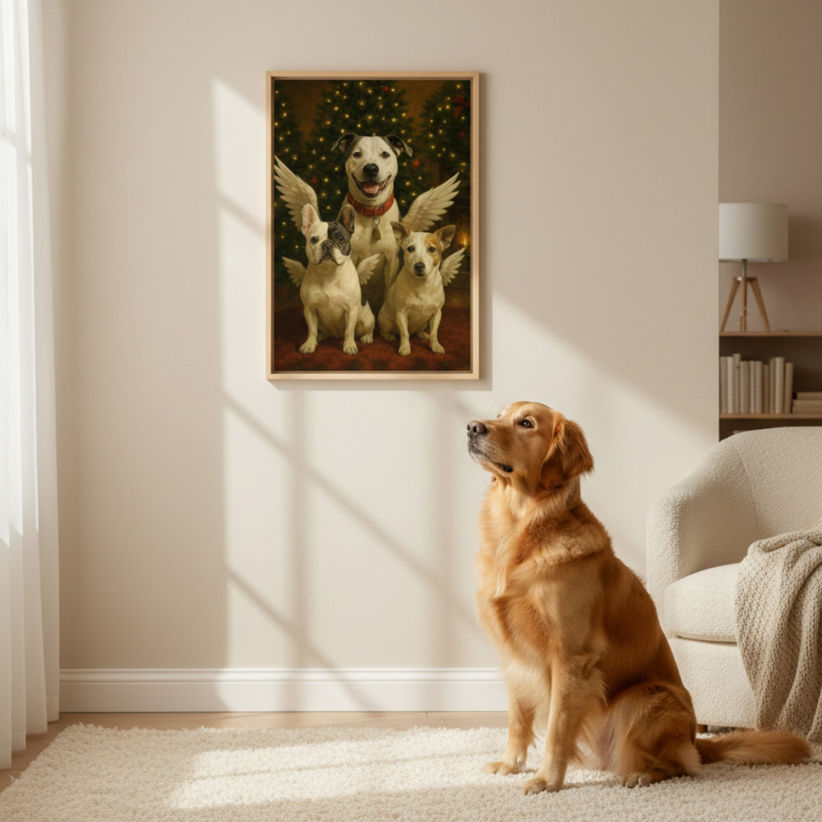 In Loving Memory Pet Portrait Canvas - Custom Photo 3 Dogs with Angel Wings